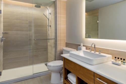 本德Element Bend的浴室配有卫生间、盥洗盆和淋浴。
