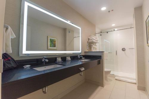 里贾纳里贾纳万豪费尔菲尔德客栈的一间带水槽和大镜子的浴室