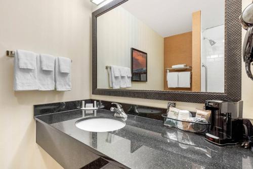 罗克福德洛克福德万豪费尔菲尔德客栈及套房酒店的一间带水槽和大镜子的浴室