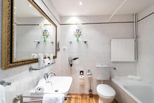 特伦德尔堡伯格特朗德尔本格酒店的一间带水槽、卫生间和镜子的浴室
