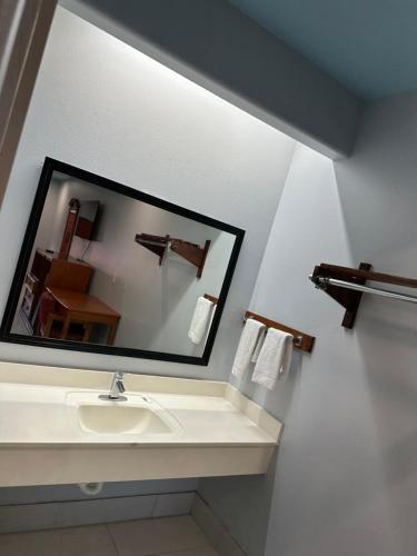 阿拉莫La Copa Inn Alamo的一间带水槽和镜子的浴室