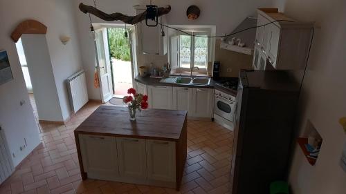 SantʼAnnaVilla Podere I Cavalieri的厨房配有白色橱柜和木制台面