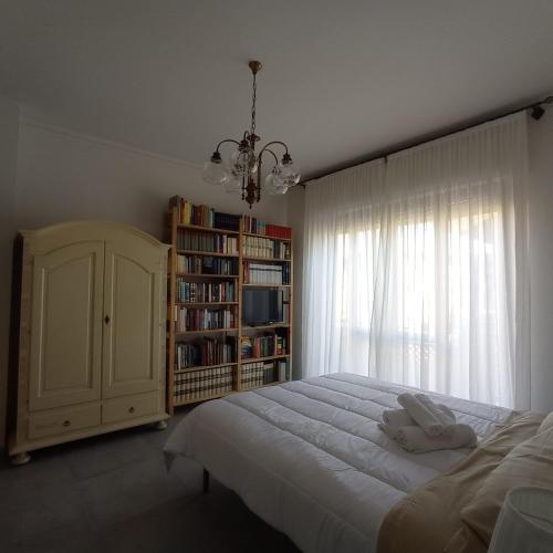 维亚雷焦Casa Minù的一间卧室设有一张大床和一个书架