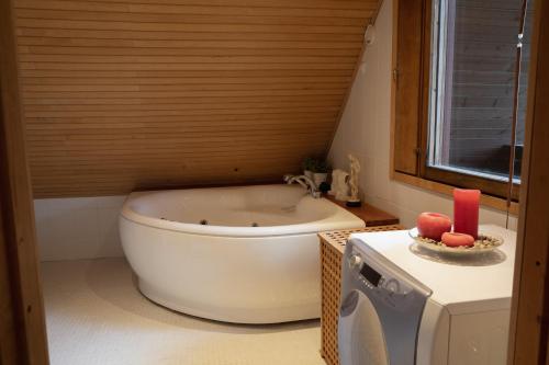 埃斯波Villa Jupperi Espoossa的带浴缸和盥洗盆的浴室
