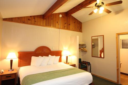 奥克赫斯特奥克赫斯特旅舍的一间卧室配有一张床、两盏灯和一面镜子