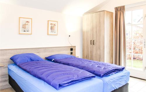 侯赫-黑克索Nice Home In Hoge Hexel With Kitchen的窗户客房内的一张带紫色枕头的床