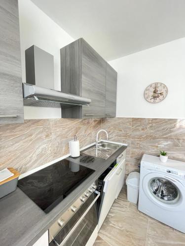 奥帕提亚Apartment Marina的厨房配有水槽和洗衣机