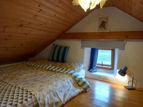 GlendreeDruid cottage的一间卧室,在阁楼上设有床和窗户