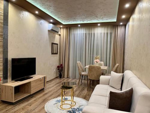 索佐波尔Hotel Silver的带沙发、电视和桌子的客厅