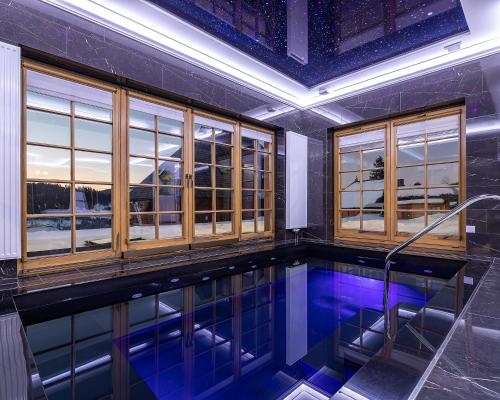 斯拉夫西克Апарт-Готель "Панщина"的窗户的房间内的游泳池