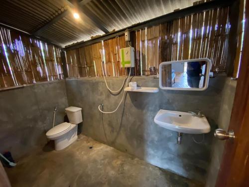 拜县Red orchid pai Thailand的一间带卫生间、水槽和镜子的浴室