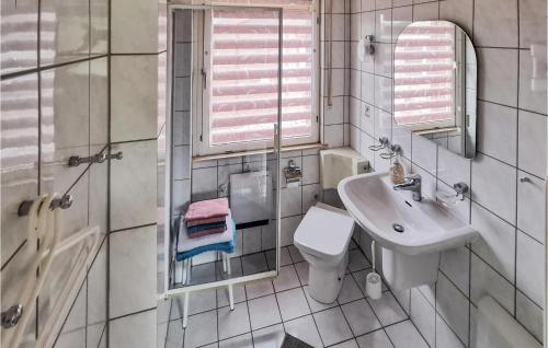 Stiege1 Bedroom Cozy Home In Stadt Oberharz Am Broc的白色的浴室设有水槽和卫生间。