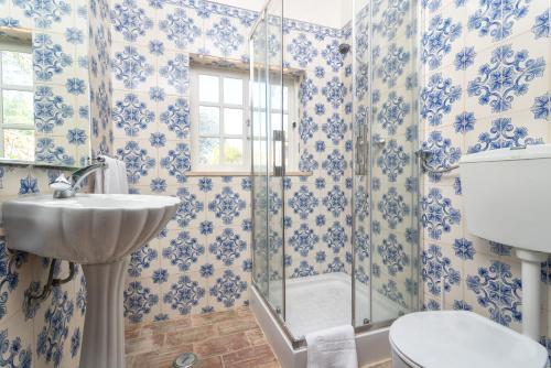 贝纳吉Quiet Spacious House - Swimming Pool的带淋浴、盥洗盆和卫生间的浴室