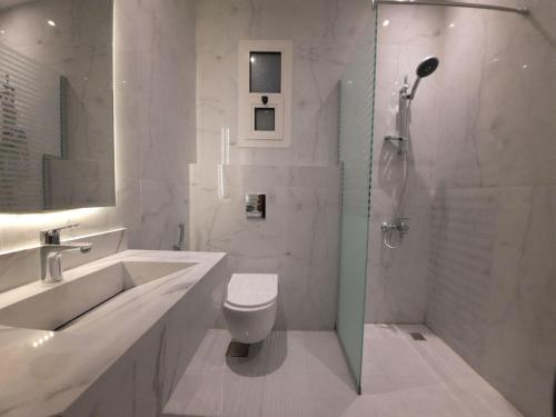 利雅德دورميرا البوليفارد的带淋浴、卫生间和盥洗盆的浴室
