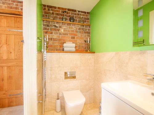 多切斯特Carnotze的一间带卫生间和绿色墙壁的浴室