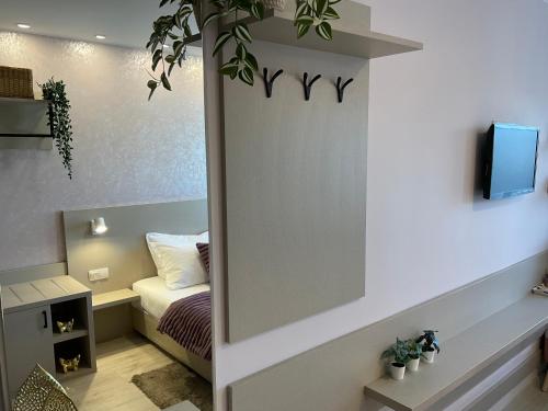 大特尔诺沃Guest Rooms Tsarevets的一间带床和电视的小卧室