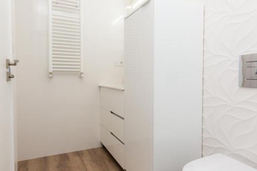 巴利亚多利德Apartamento BOSTON - Centro, Nuevo, Confort, Wifi的白色的浴室设有卫生间和窗户。