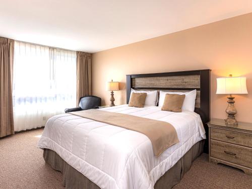 加迪纳市新加迪纳酒店的一间大卧室,配有一张大床和一把椅子