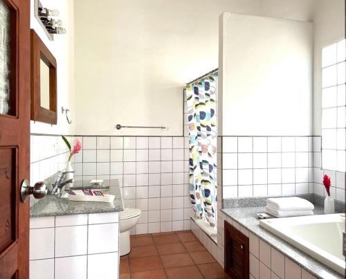 科潘玛雅遗址Terramaya Boutique Hotel的白色的浴室设有卫生间和水槽。