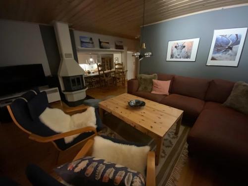 洛夫斯达伦Mountain Cabin Lofsdalen的客厅配有沙发和桌子