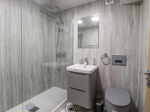 斯基普顿The Eller Beck的浴室配有卫生间、盥洗盆和淋浴。