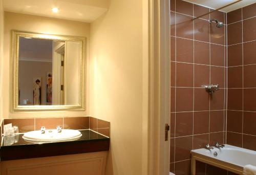 利灰狗酒店的一间带水槽和镜子的浴室