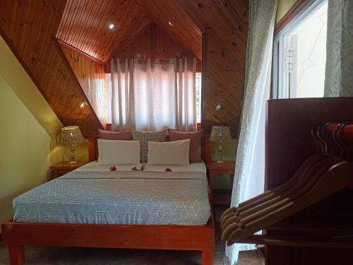 拉迪格岛Badamier Self-Catering的一间卧室设有一张床和一个窗口
