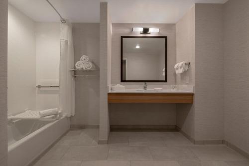 丹佛Fairfield by Marriott Inn & Suites Denver Airport at Gateway Park的浴室配有盥洗盆、镜子和浴缸