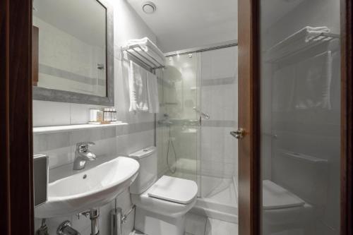 雅典雅典伊莱克特拉酒店的一间带水槽、卫生间和淋浴的浴室