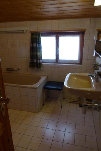阿尔瓦努Ferienhaus Bensel的带浴缸和盥洗盆的浴室