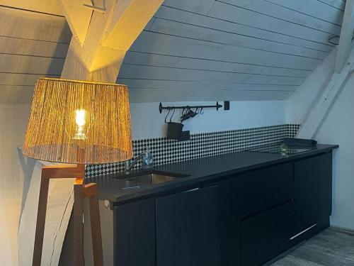 尼韦勒Peter House的厨房柜台设有水槽和台灯。