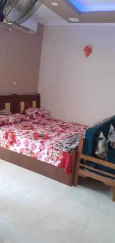 赫尔格达شهاب的一间卧室,床上有两只狗