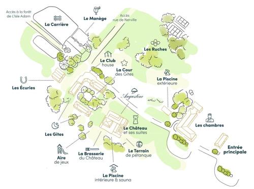 马夫列Les appartements du Domaine de Maffliers 4 étoiles - Demeures de Campagne的树木和灌木丛公园地图