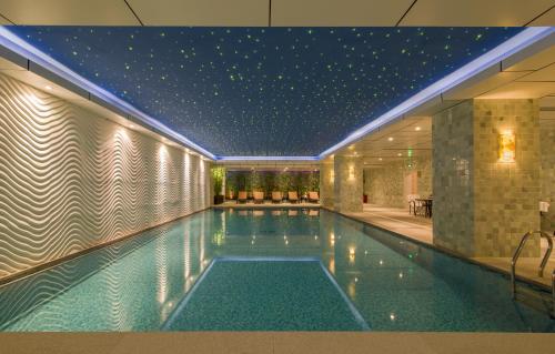 北京北京艾维克酒店的一座大楼内一座拥有星空天花板的游泳池