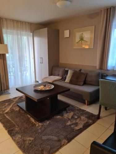 波尔托罗Apartment Residence Marina Portorož LEVANT 203的客厅配有沙发和桌子