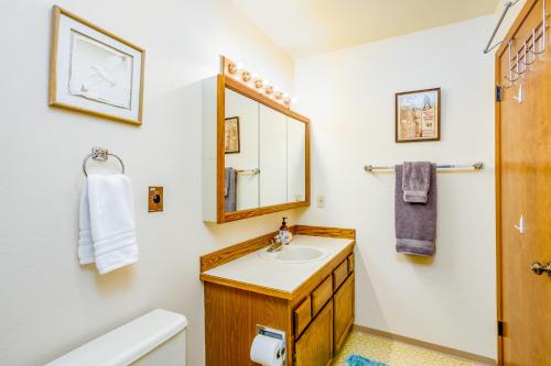 哥德伍德Timberline Getaway的一间带水槽、卫生间和镜子的浴室