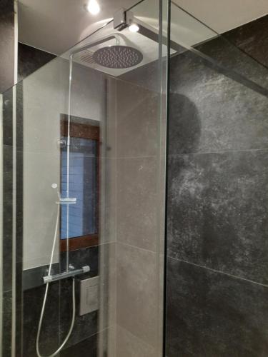 韦姆Le Grand Ravel的带淋浴的浴室和玻璃门