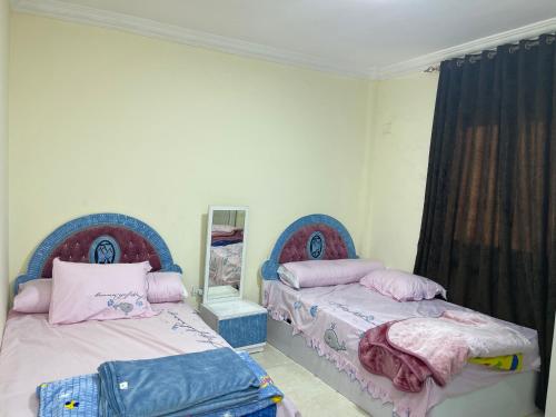 开罗Gardenia city cairo的一间卧室配有两张床和镜子