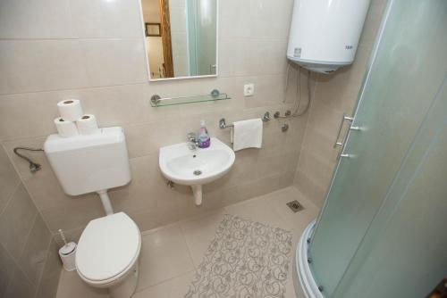 默主歌耶Rooms Ivana的浴室配有卫生间、盥洗盆和淋浴。