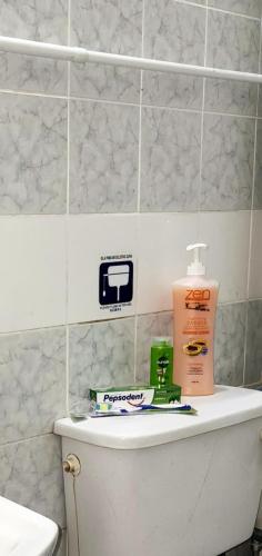 古晋Tatai Kumang Homestay的一间带卫生间和一瓶牙膏的浴室。