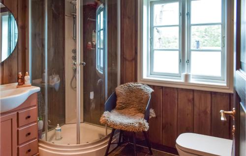 Treungen5 Bedroom Gorgeous Home In Treungen的带淋浴的浴室和水槽旁的椅子