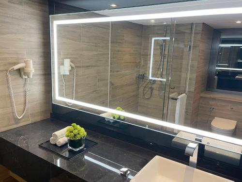 香港香港太子酒店的一间带水槽和大镜子的浴室
