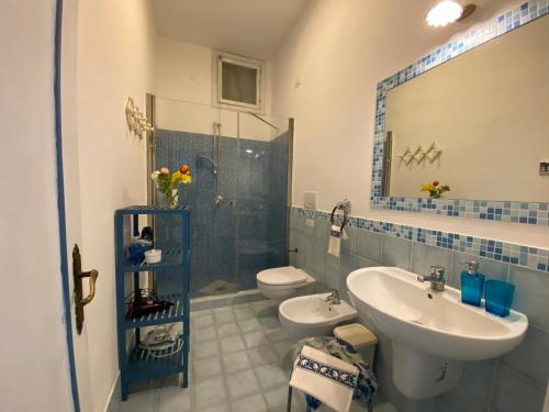 普莱伊亚诺Il Profumo dei Fiori的一间带水槽、卫生间和镜子的浴室