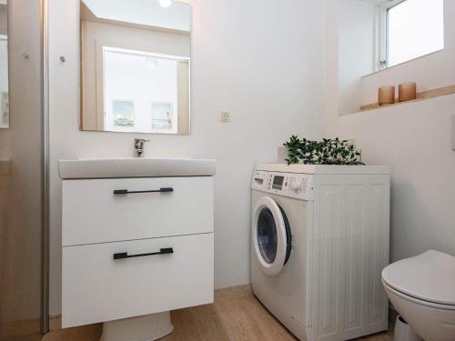 埃贝尔托夫特Holiday home Ebeltoft CCXVII的白色的浴室设有洗衣机和水槽。