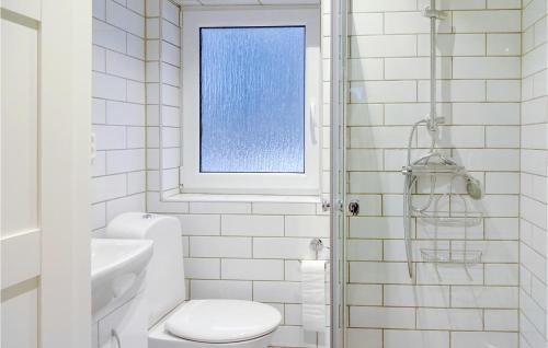 Kvidinge2 Bedroom Awesome Home In Kvidinge的白色的浴室设有卫生间和窗户。
