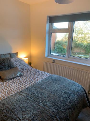 哈克瑙图卡德BYRON SQUARE COTTAGE的一间卧室设有一张床和两个窗户。