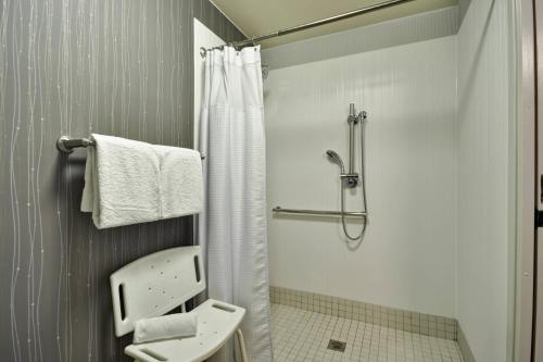 达拉斯Courtyard Dallas Medical Market Center的带淋浴、卫生间和盥洗盆的浴室