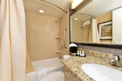 丹佛丹佛樱桃溪万豪万怡酒店的一间带水槽、浴缸和镜子的浴室