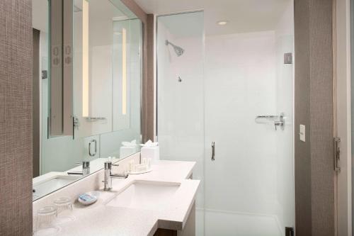 阿拉米达SpringHill Suites by Marriott Albuquerque North/Journal Center的白色的浴室设有水槽和淋浴。
