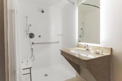 奥斯汀SpringHill Suites by Marriott Austin Parmer/Tech Ridge的一间带水槽和淋浴的浴室